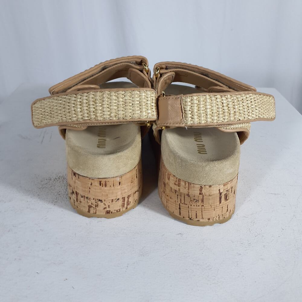 Miu Miu Beige Woven Cork Platform Sandals - Picture 5 of 8